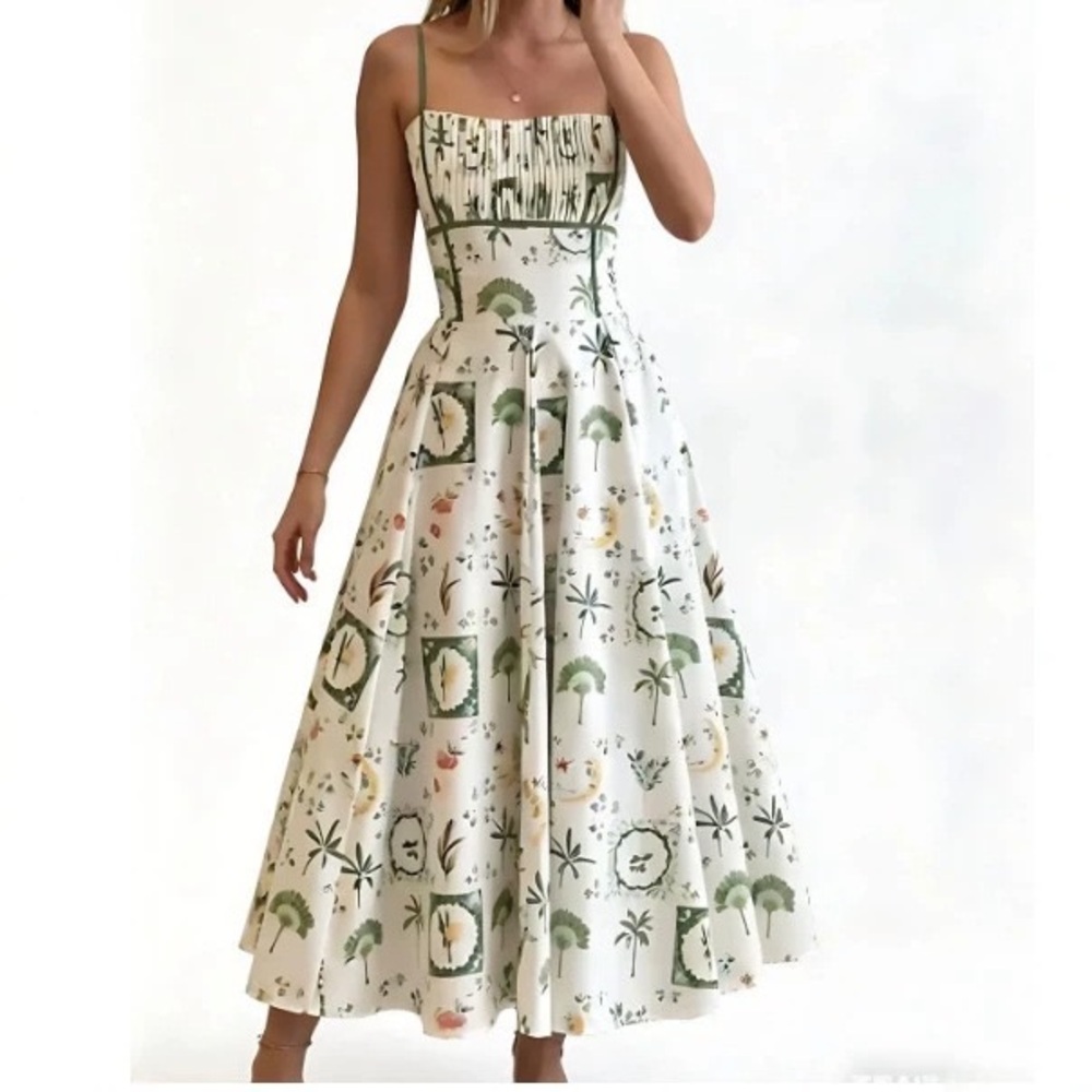 Zimmermann Sleeveless White & Green Printed Maxi Dress with Spaghetti Straps - Picture 4 of 5